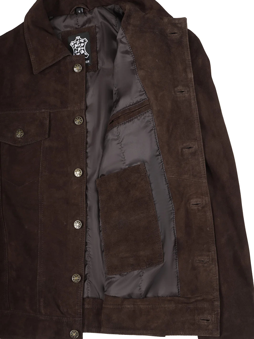 Men's Dark Brown Real Suede Trucker Jacket - Image 5