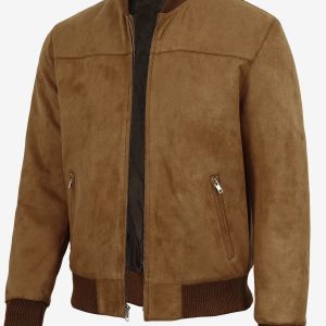 Men's Light Brown Faux Suede Bomber Jacket