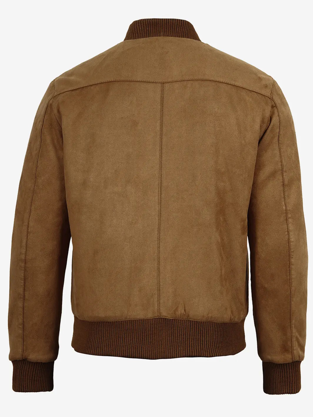Men's Light Brown Faux Suede Bomber Jacket - Image 4