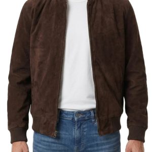 Men's Dark Brown Suede Bomber Jacket