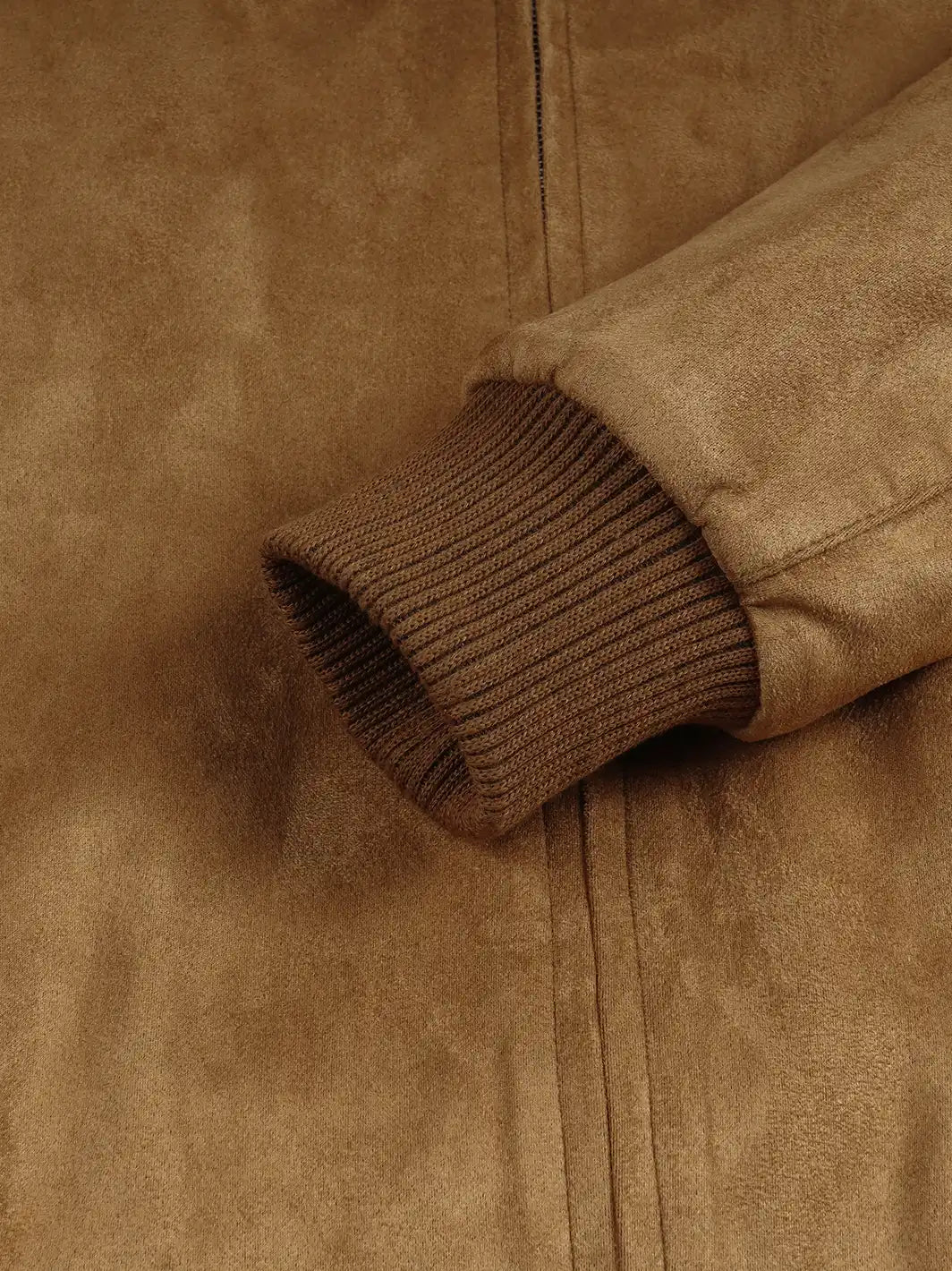 Men's Light Brown Faux Suede Bomber Jacket - Image 6