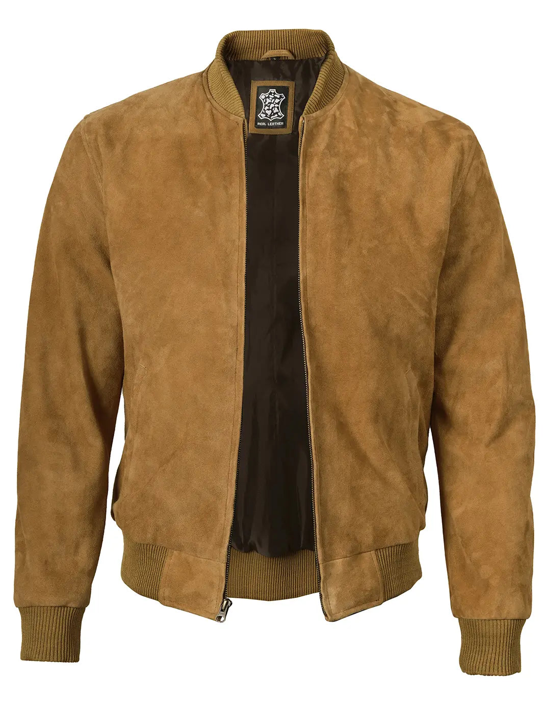 Men's Brown Suede Bomber Jacket - Image 3
