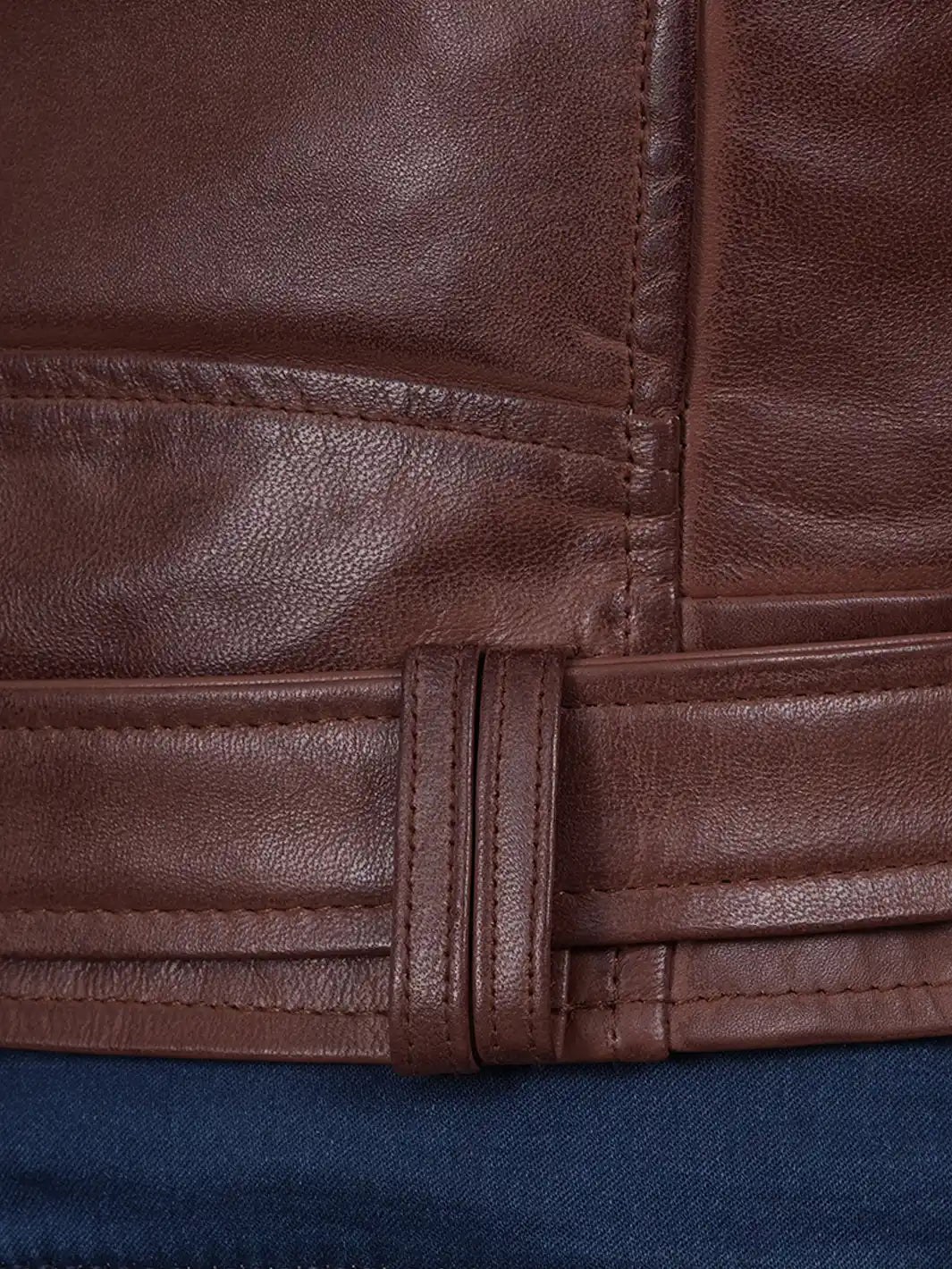 Women's Cognac Brown Lambskin Biker Jacket — Asymmetrical Collar - Image 4