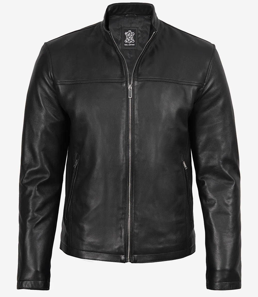 Men's Black Lambskin Cafe Racer Bomber Jacket - Image 4