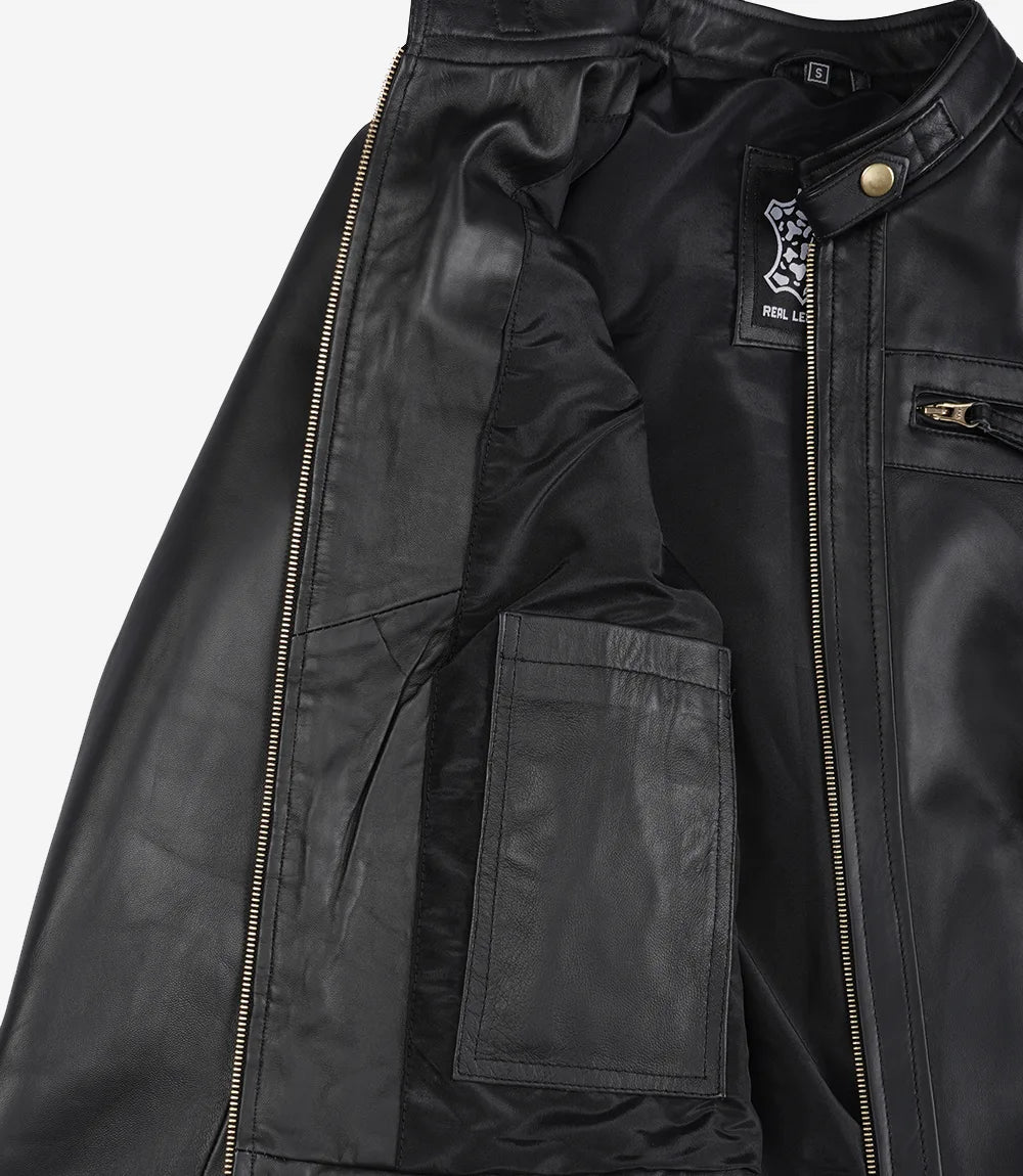 Women's Black Quilted Lambskin Biker Jacket — Gold Zippers & Snap Cuffs - Image 7