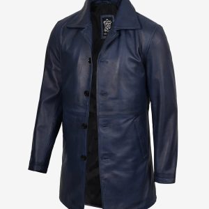 Men's Blue Lambskin 3/4 Length Car Coat