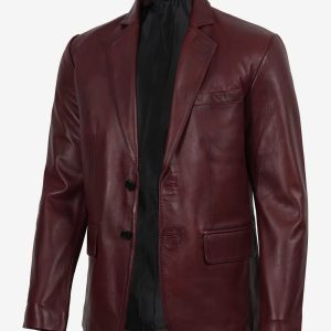 Men's Burgundy Wax Lambskin Leather Blazer