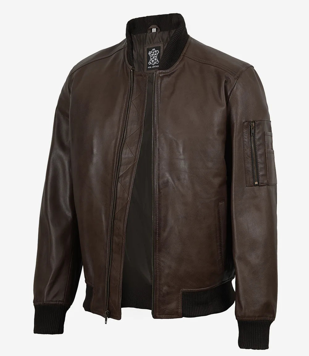 Men's Dark Brown Bomber Leather Flight Jacket