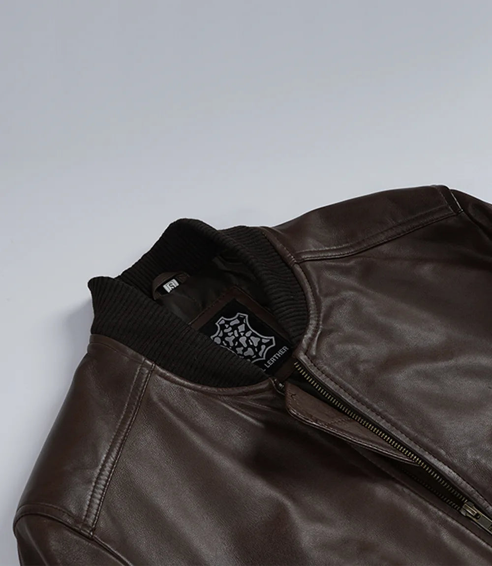 Men's Dark Brown Bomber Leather Flight Jacket - Image 5