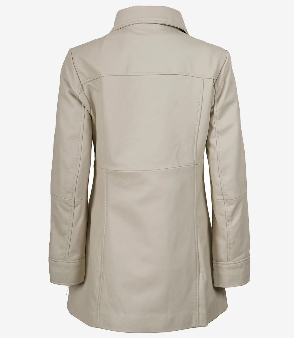 Women's Off-White Lambskin 3/4 Length Car Coat - Image 2
