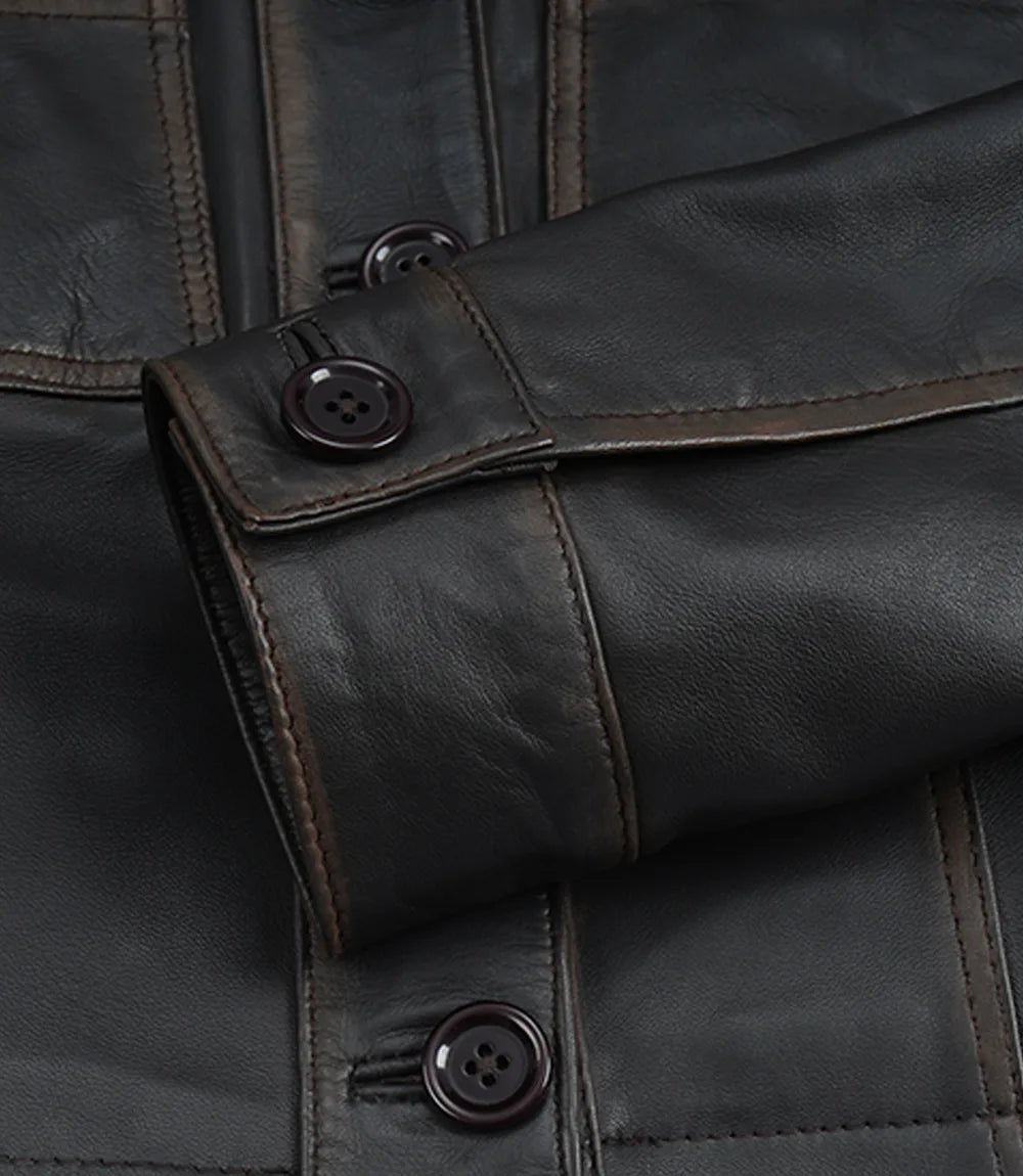 Women's Dark Brown Cropped Harrington Leather Jacket - Image 5
