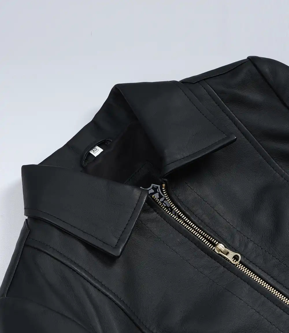 Women's Black Lambskin Harrington Jacket — Gold Hardware & Accents - Image 6