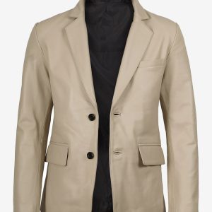 Men's Beige Lambskin Two-Button Leather Blazer