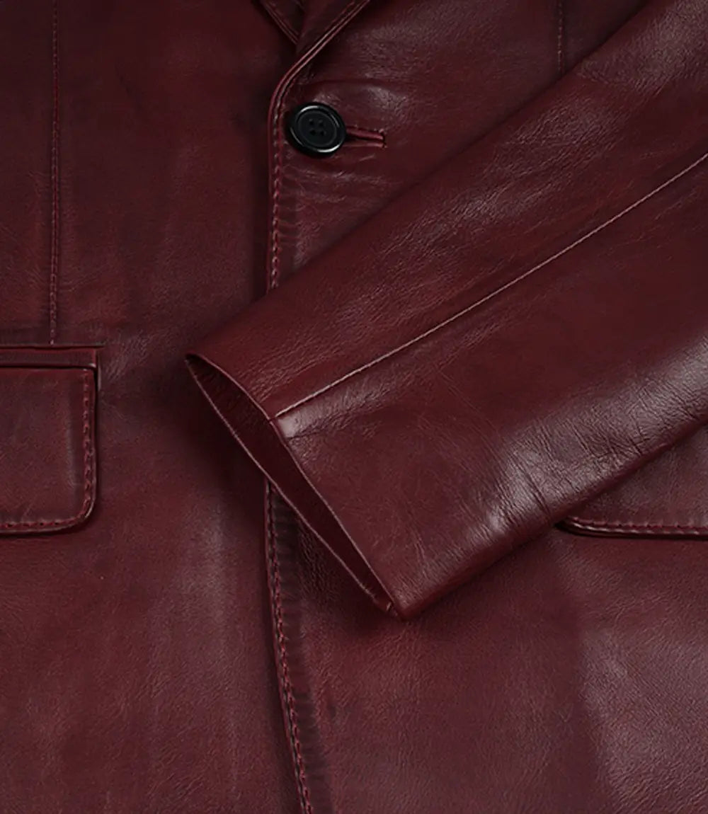 Men's Burgundy Wax Lambskin Leather Blazer - Image 5