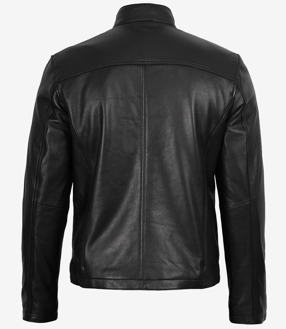 Men's Black Lambskin Cafe Racer Bomber Jacket - Image 2