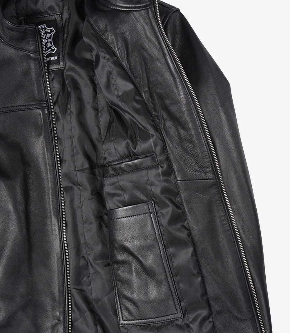 Men's Black Lambskin Cafe Racer Bomber Jacket - Image 5