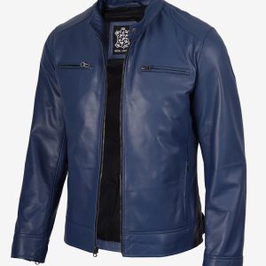 Men's Blue Lambskin Cafe Racer Jacket