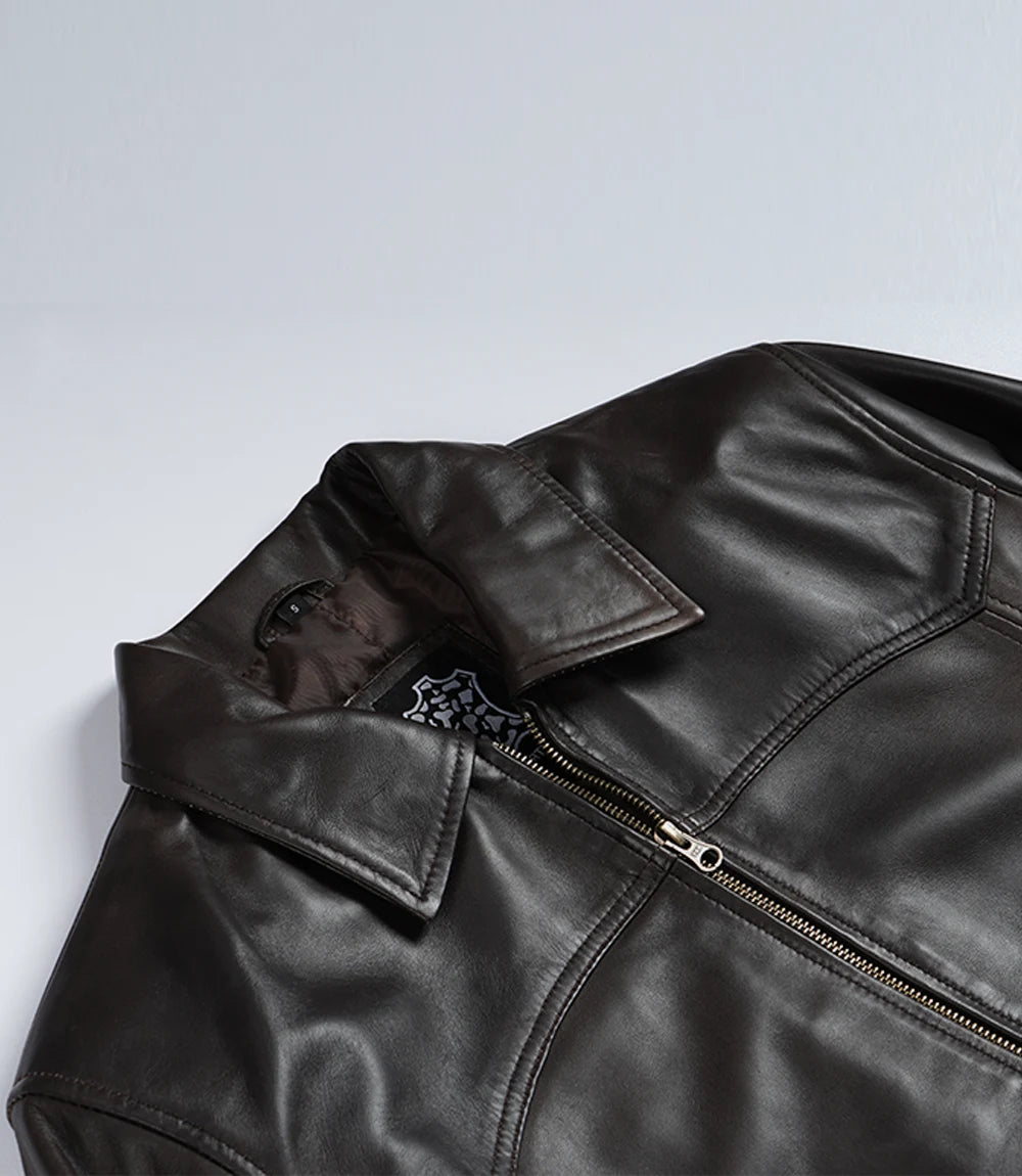 Men's Vintage Brown Harrington Bomber Leather Jacket - Image 5