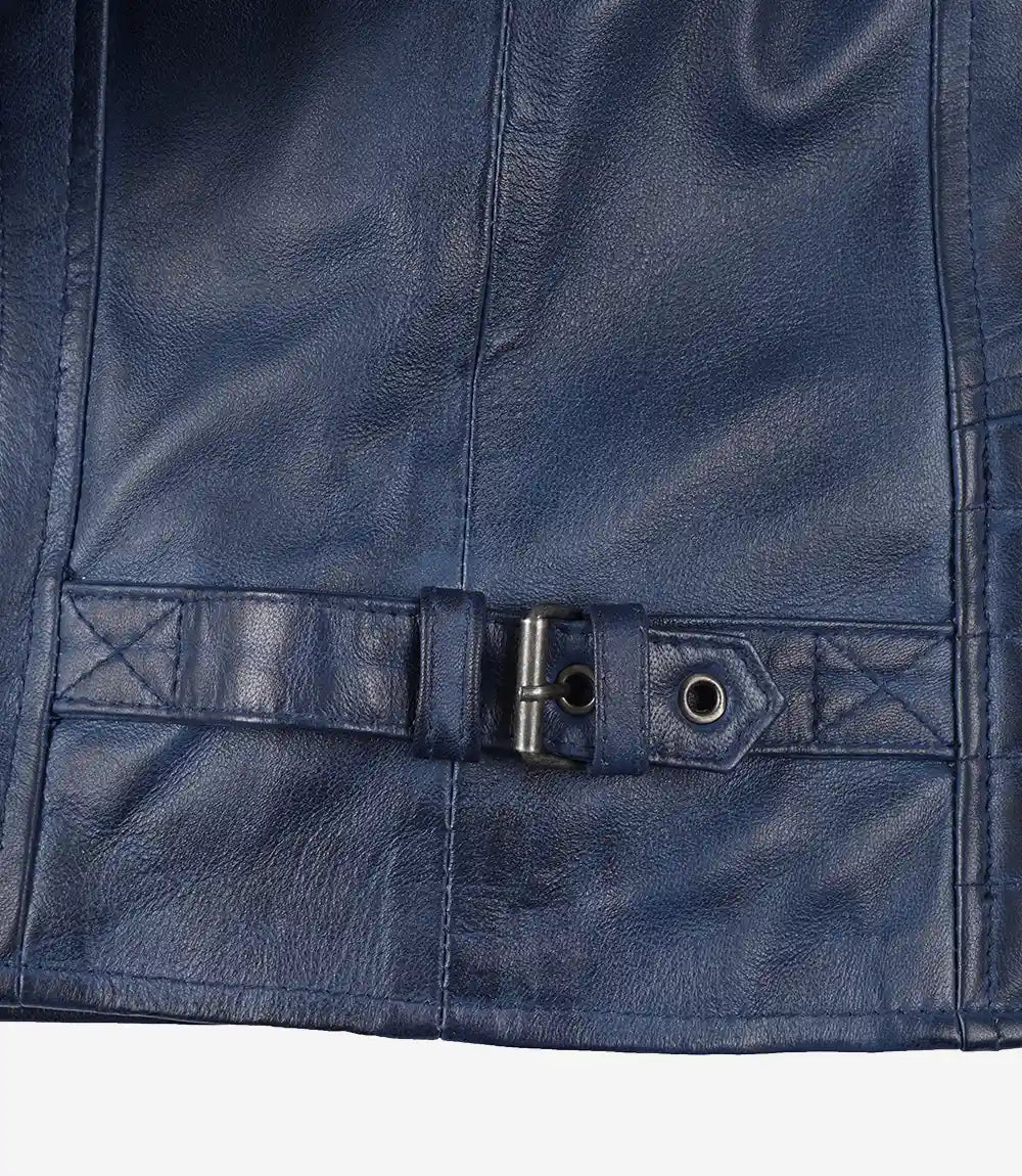 Men's Blue Quilted Lambskin Cafe Racer Jacket - Image 7