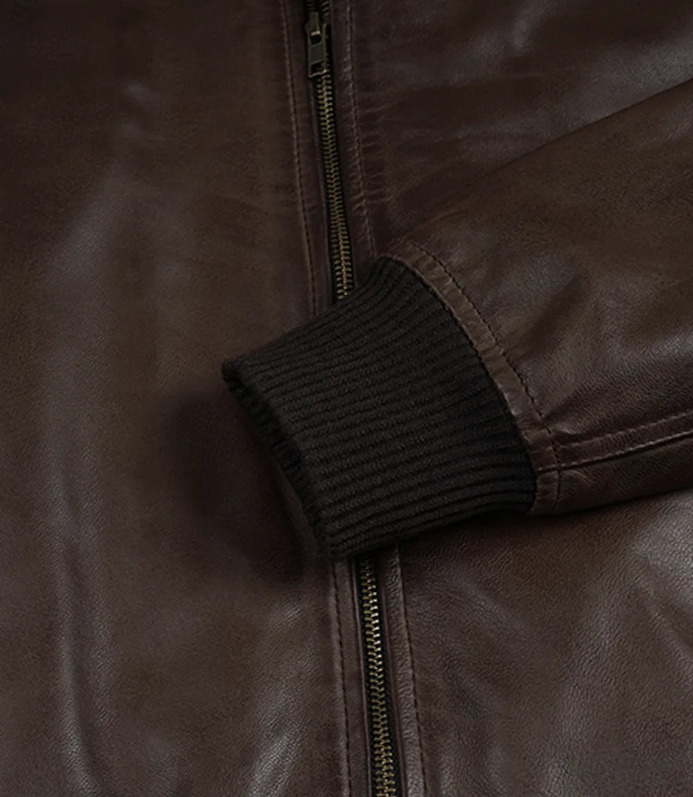 Men's Dark Brown Bomber Leather Flight Jacket - Image 6