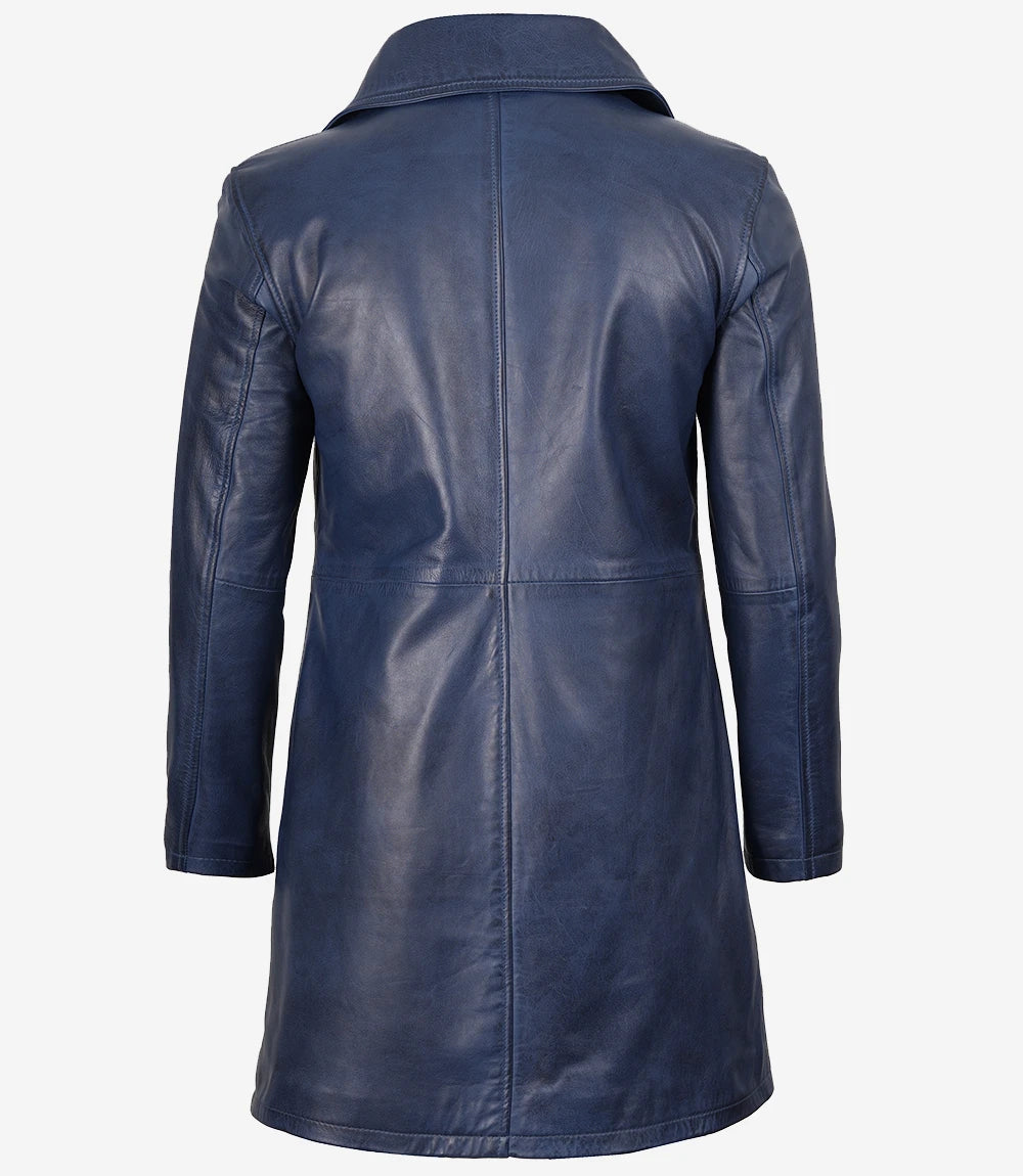 Men's Blue Wax Lambskin 3/4 Length Car Coat - Image 2