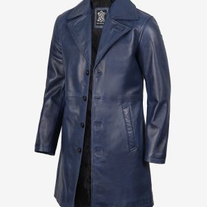 Men's Blue Wax Lambskin 3/4 Length Car Coat