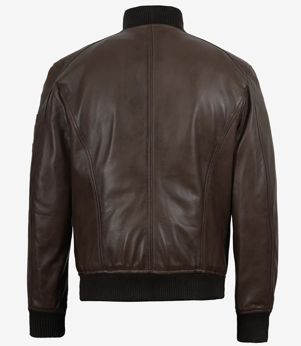 Men's Dark Brown Bomber Leather Flight Jacket - Image 4