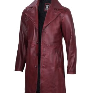 Men's Burgundy Lambskin Leather Car Coat