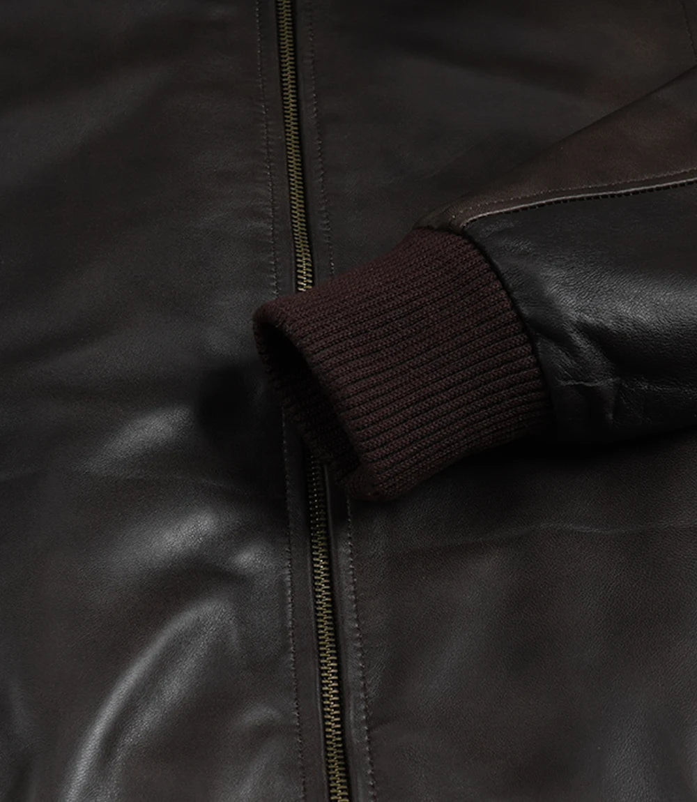 Men's Vintage Brown Harrington Bomber Leather Jacket - Image 6