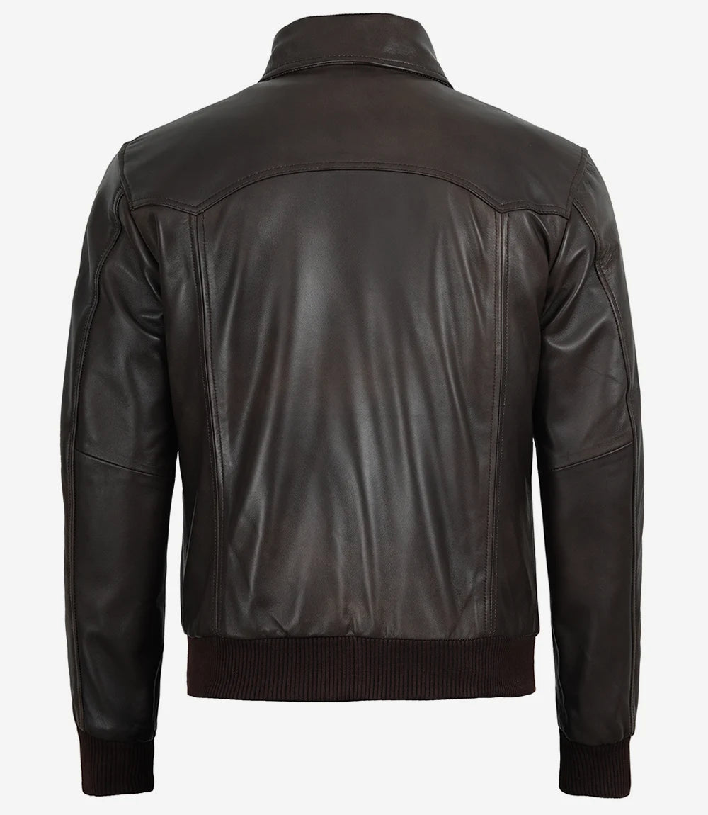 Men's Vintage Brown Harrington Bomber Leather Jacket - Image 4