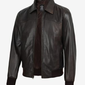 Men's Vintage Brown Harrington Bomber Leather Jacket
