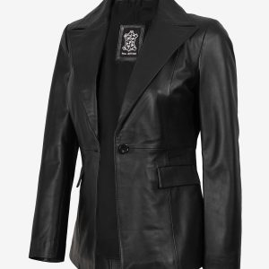 Women's Black Lambskin Single-Button Notch Lapel Blazer