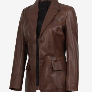 Women's Cognac Wax Lambskin Two-Button Blazer