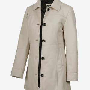 Women's Off-White Lambskin 3/4 Length Car Coat